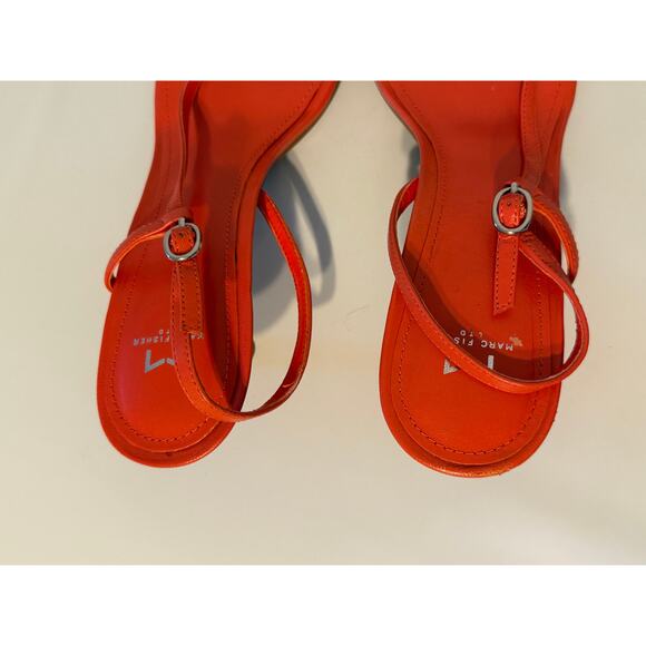 Marc Fisher Schutz Heloise Sandal Kitten Heels Womens Sz 9.5 Orange Y2K Resort - Picture 7 of 12